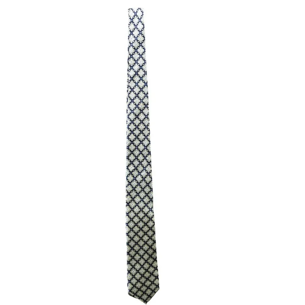 NWT‎ Tommy Hilfiger Silk Tie Mens Blue Beige Geometric Floral Print MSRP $69